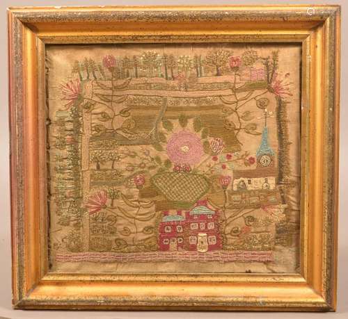 Early 19th century Pictorial Needlework Sampler.