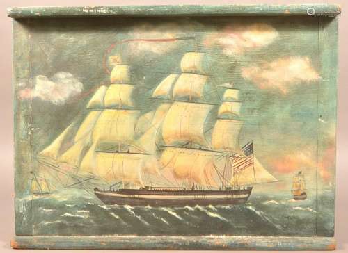 Vintage Nautical Oil Painting on Pie Board.