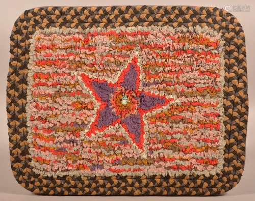 Antique Star Pattern Hooked Rug.