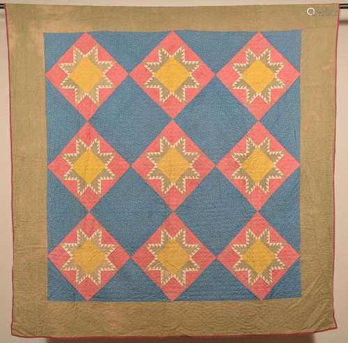 Antique Floral/Geometric Pattern Patchwork Quilt.