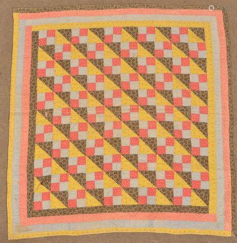 Antique Geometric Pattern Patchwork Crib Quilt.