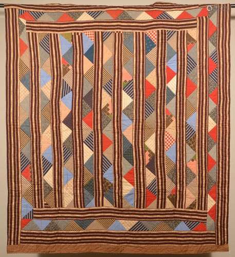 Antique Geometric/Bar Pattern Patchwork Quilt.