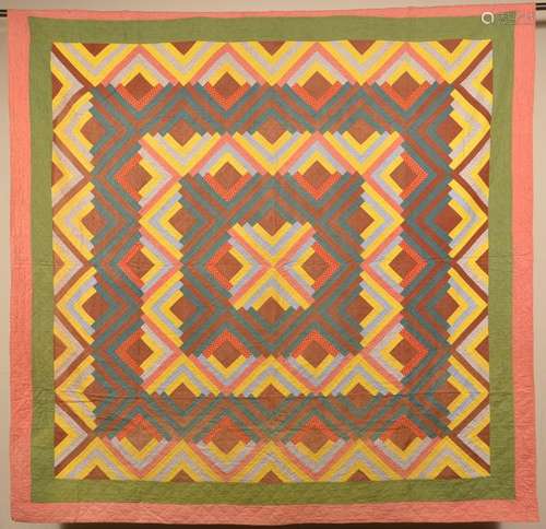 Antique Log Cabin Patchwork Quilt.