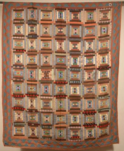 Antique Log Cabin Courthouse Steps Patchwork Quilt.