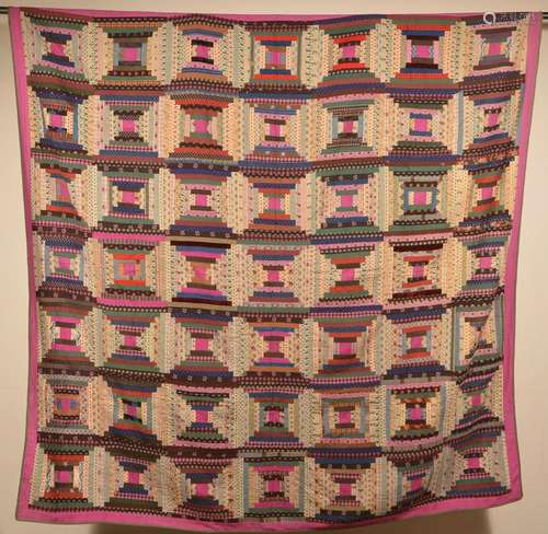 Antique Log Cabin Courthouse Steps Patchwork Quilt.