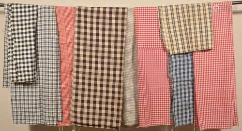 Lot of Various Antique Checked Homespun Fabric.