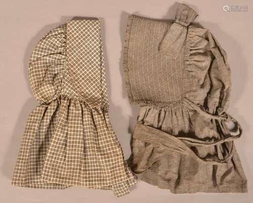 Two Antique Handmade Fabric Ladies Bonnets.