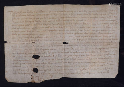 1355年“神圣罗马帝国”时期罗马教皇英诺森六世(Pope Innocent VI）颁发内廷公文羊皮卷亲笔手稿一份。