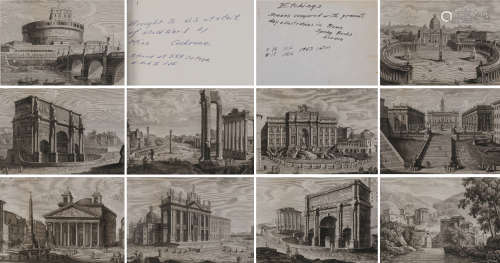 1820年罗马Agapito Franzetti出版《罗马城古代和现代景观》精刻铜版画集一册（扉页附原收藏家于100年前亲笔批注3份）。