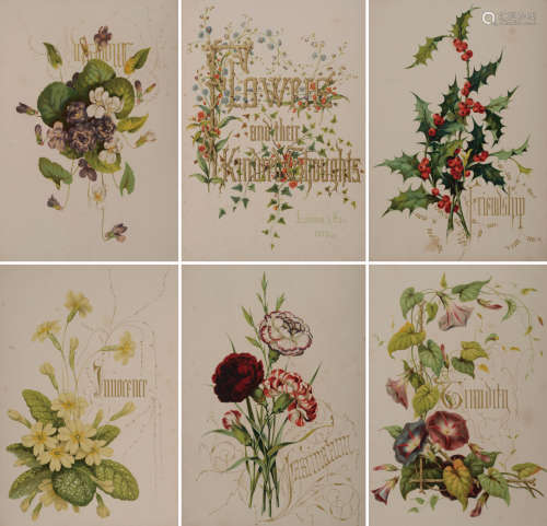 1848年出版《维多利亚时期复古花卉炫彩照明艺术精美版画集》小牛皮精装本一册。