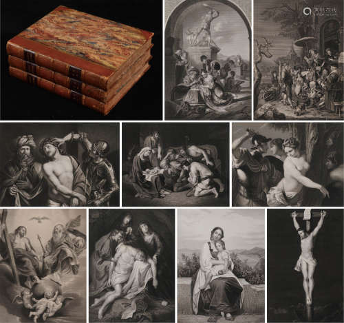 1849-1854年伦敦等地A.H.Payne和W.French出版《德国慕尼黑美术馆藏画版画集》硬皮精装本一套3册全。