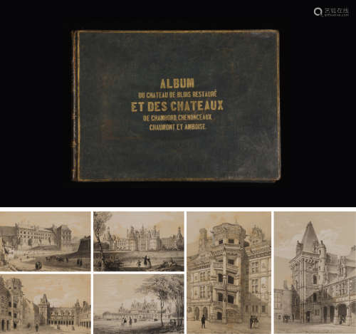 1851年法国巴黎出版《法国皇室布卢瓦城堡彩色版画集》绿色硬皮精装本一册全。