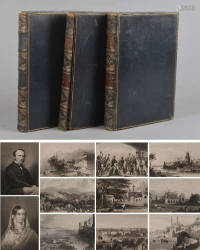 1858年伦敦the London Printing and Publishing Company出版《印度版画集》摩洛哥小羊皮精装本一套3册全。