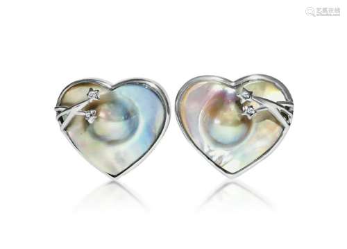 Mother of Pearl & Diamond in Sterling Silver Earrings.