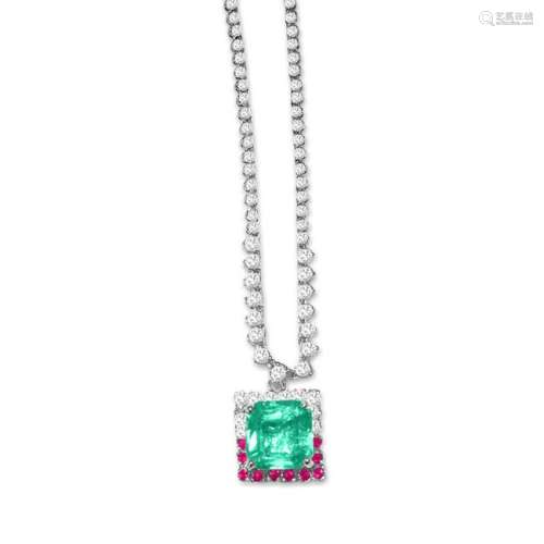 14K Gold; Emerald, Ruby and Diamond Necklace. $40,000