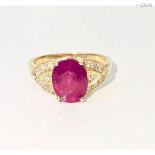 14K Yellow Gold, 4.50 CT Ruby and VS Diamond Ring