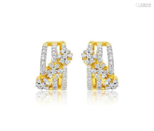 1.35 Carat Diamonds, 14k yellow gold earrings.