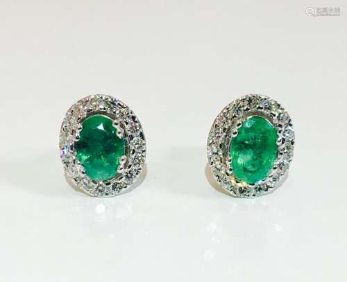 2.75 Carat Emerald and Diamond Studs / Earrings in 14K