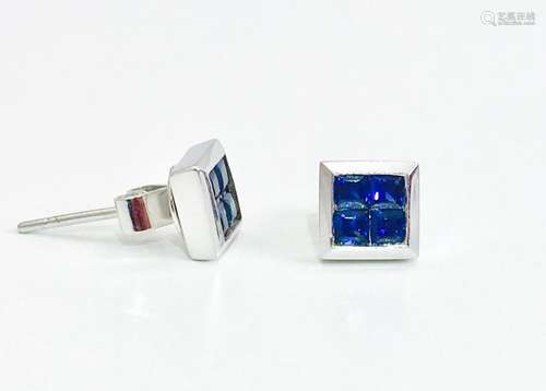 14K gold. 0.80 CT Blue Sapphire Studs