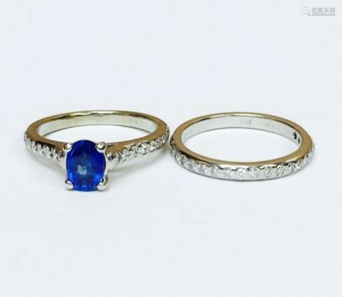 14K, 100% Natural Blue Sapphire and Diamond Ring