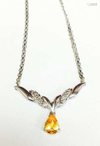 14K Gold, Yellow Sapphire and White Diamond Necklace