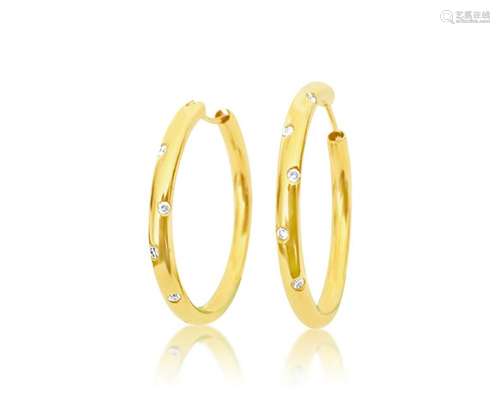 Elegant 18K Gold & Diamond European Hoop Earrings