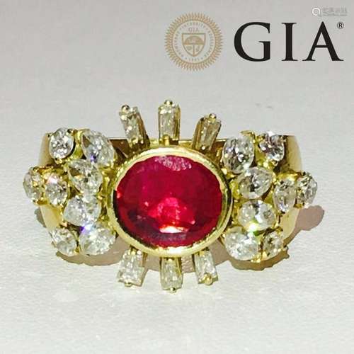 VINTAGE 4 CT NO HEAT Burma Ruby & VVS DIAMONDS Ring