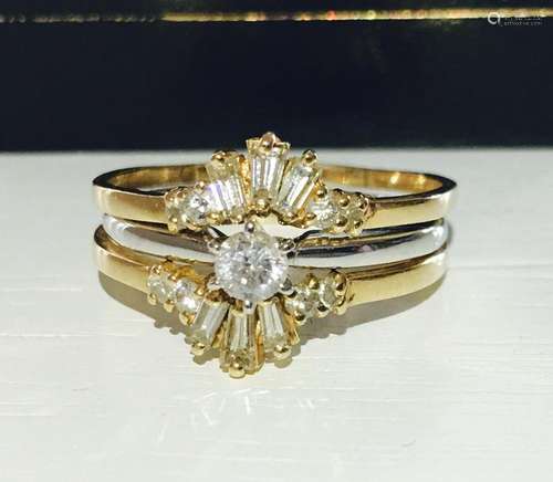 14kt two tone Gold and Diamond pair rings