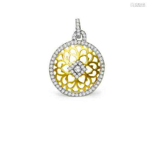 Two Tone Italian 18k Yellow Gold & Diamond Pendant