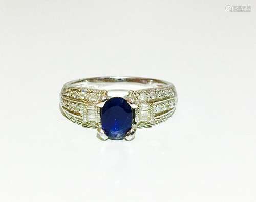 1.50 Carat Natural Blue Sapphire and Diamond Ring