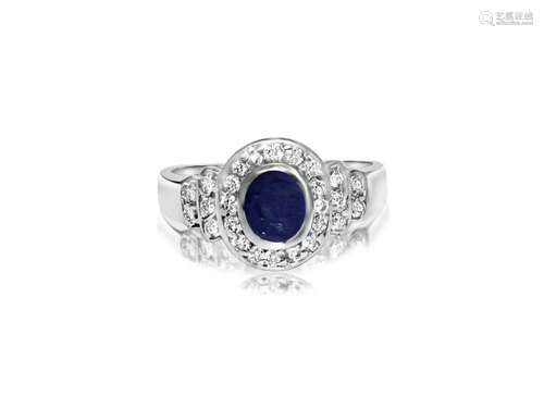 2.75 Carat, Blue Sapphire and Diamond Ring in 18K Gold