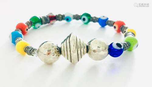 Yoga 7 Chakra Evil Eye Silver Bead Bracelet For Her