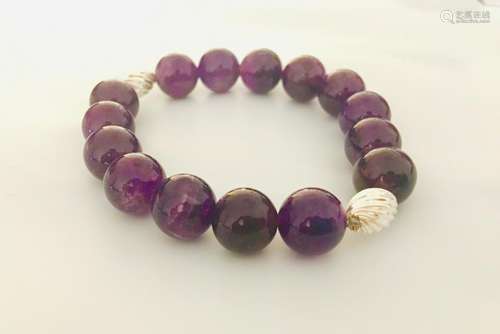 Natural Amethyst & Sterling Silver Unisex Bracelet