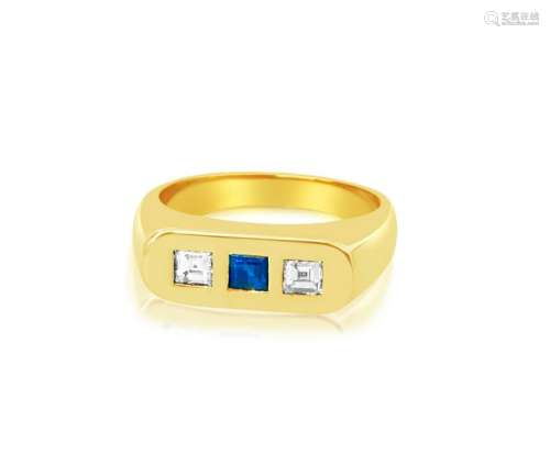 18K Gold, 0.28ct Natural Blue Sapphire & Diamond Ring