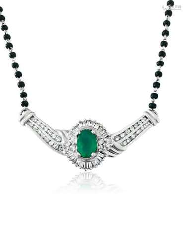 Mangalsutra. 14k Vintage, Emerald & Diamond Neclace