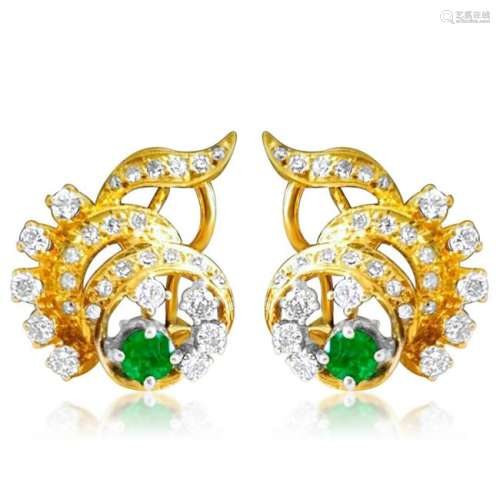 14K Yellow Gold Colombian Emerald And Diamond Earrings