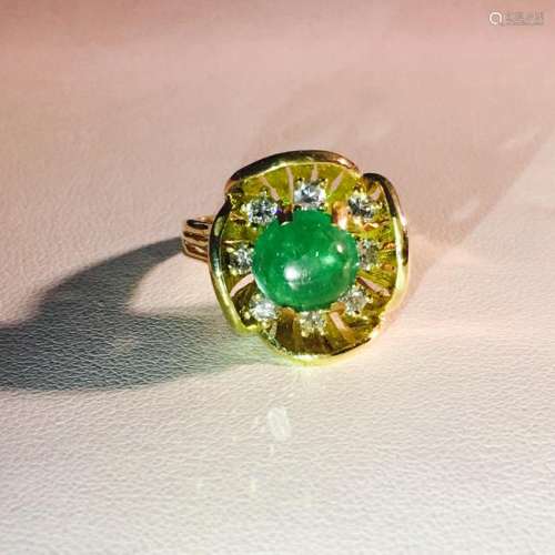 Vintage 18K Gold, 2.90 CT Diamond And Emerald Ring