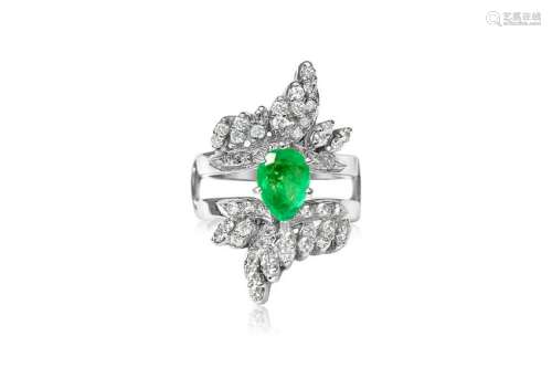 14K Gold, 5.50 Carat Colombian Emerald and Diamond Ring