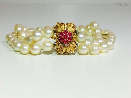 18K, Natural South Sea Pearl and Burma Ruby Bracelet