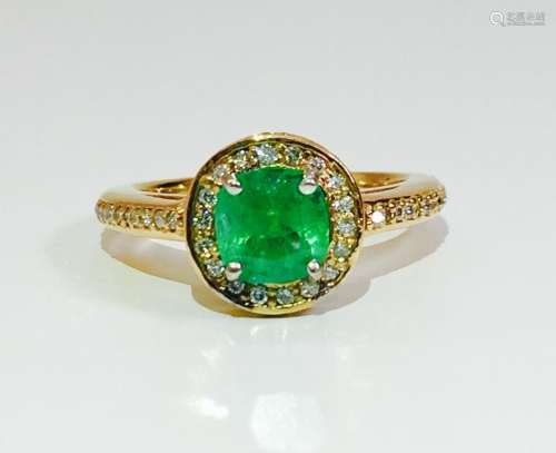 14k Gold Colombian Emerald And Diamond Engagement Ring