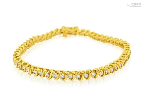 14K Yellow Gold, 1.00ct Diamond Womens Bracelet
