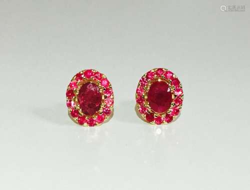 14K Yellow Gold, 3.12 CT Natural Ruby Studs / Earrings