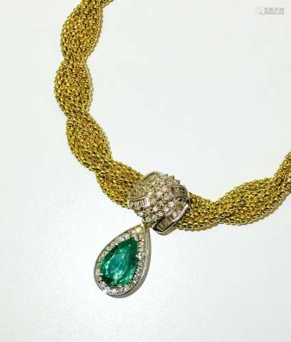 14k Yellow Gold, Emerald & Diamond Necklace *CERTIFIED*