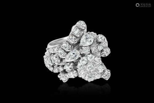 3.00 Carat Diamond Cluster Ring in 18K White Gold