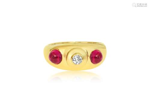 Sophisticated Vintage, 14k Gold, Ruby & Diamond Ring