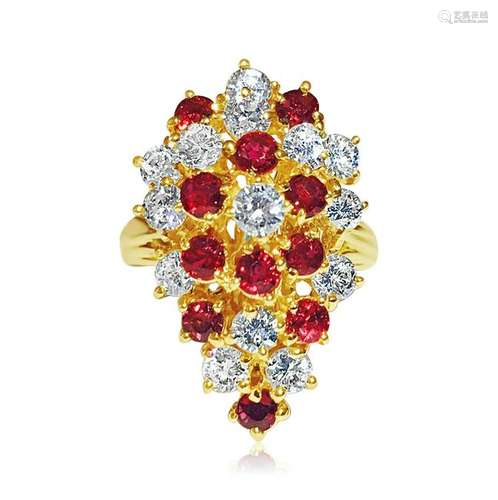 14K Gold, 3.50 Carat Diamond & Ruby Cocktail Ring