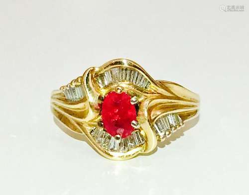 14k Gold, 100% natural Ruby & Diamond Cocktail Ring