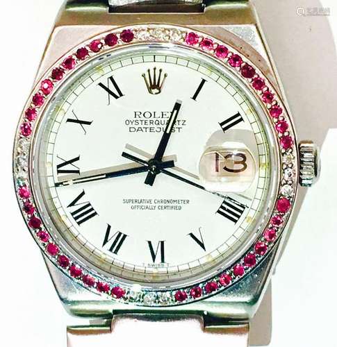 Rolex-Oysterquartz-Datejust, 36mm w/ ruby & diamonds