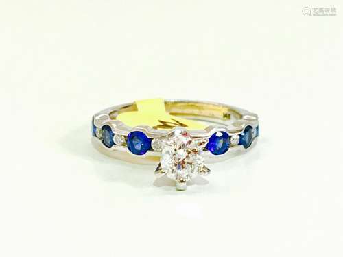 14k Gold, Blue Sapphire & Diamond Engagement Ring