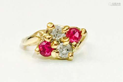 14k Gold, 0.40 Carat Diamond & Ruby Ring. 100% Natural